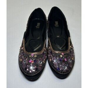 Rogue Helium Women’s Satin Embellished Beaded Flats Black Size 7.5